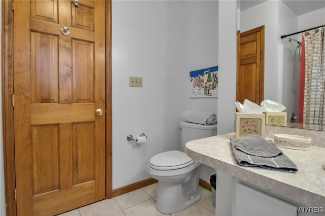 761 Pletcher Rd, Lewiston, NY 14092 - bathroom featuring tile patterned flooring, toilet, baseboards, and curtained shower