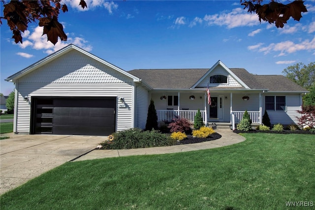 761 Pletcher Rd, Lewiston, NY 14092 - view of front of home featuring covered porch, a garage, a front lawn, and driveway