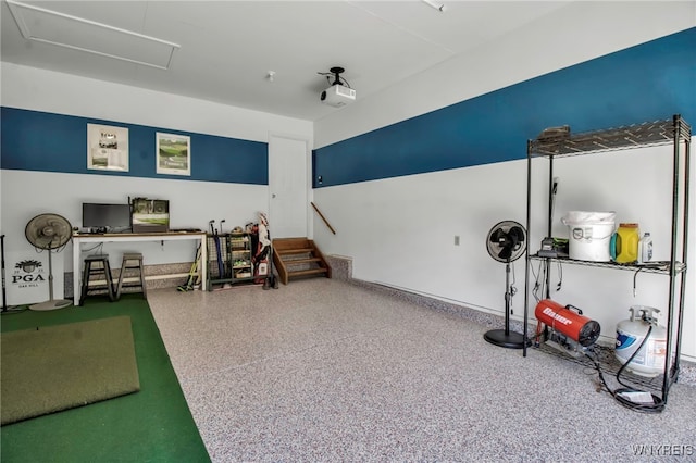 761 Pletcher Rd, Lewiston, NY 14092 - rec room with attic access and speckle patterned floor