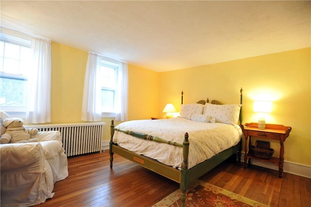 77 Hendy Creek Rd, Big Flats, NY 14905 - bedroom with wood-type flooring, multiple windows, baseboards, and radiator heating unit