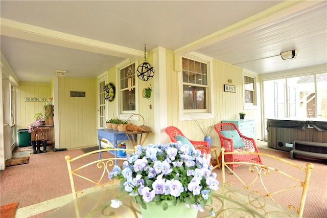 77 Hendy Creek Rd, Big Flats, NY 14905 - view of patio with an indoor hot tub and covered porch