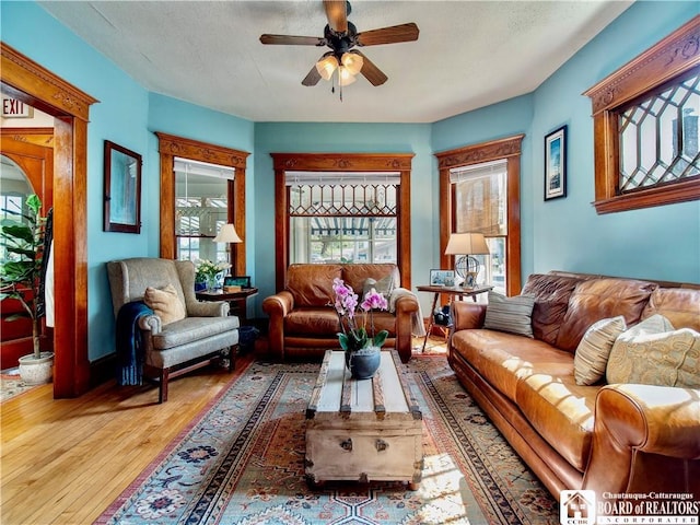 10412 Main St, Mina, NY 14736 - living room with healthy amount of natural light, ceiling fan, and hardwood / wood-style flooring