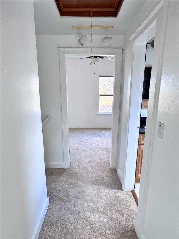 5 Bronk St, Oneonta-City, NY 13820 - hallway featuring carpet flooring, baseboards, and a tray ceiling
