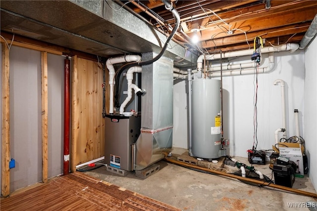 utility room with water heater and heating unit