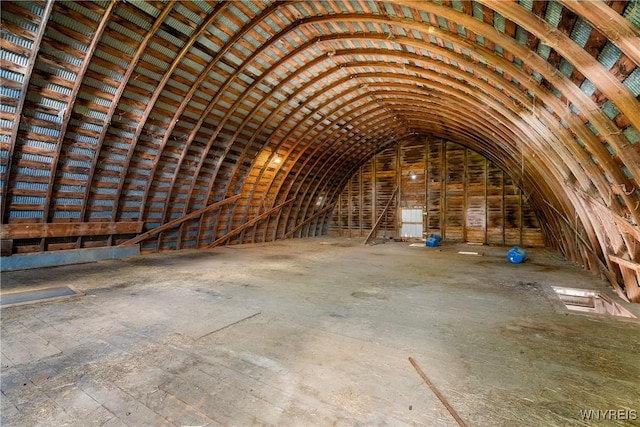 miscellaneous room featuring lofted ceiling