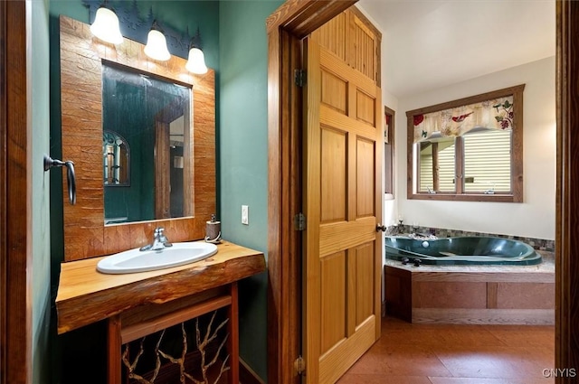 463 Hughes Rd, Russia, NY 13438 - bathroom with a bath, vanity, and tile patterned floors