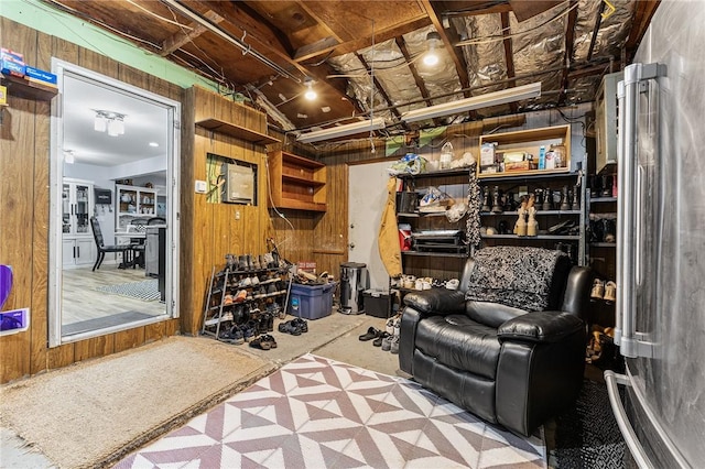 2033 Clarkson Parma Tl Rd, Clarkson, NY 14420 - living area featuring wooden walls and carpet floors