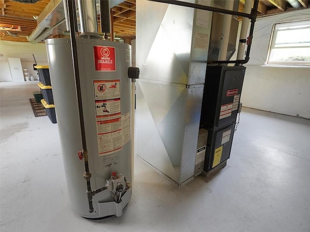 utility room with water heater and heating unit