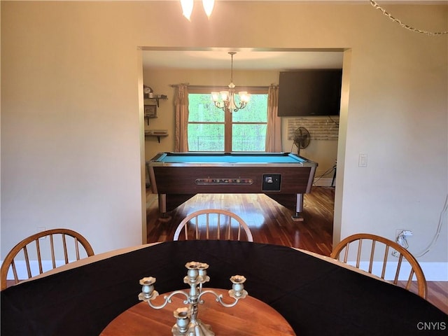 3130 Meadow View Ln, Sennett, NY 13021 - dining room with billiards table, wood finished floors, and a chandelier