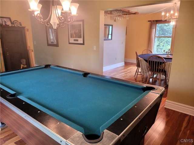 3130 Meadow View Ln, Sennett, NY 13021 - playroom with a chandelier, wood finished floors, baseboards, and pool table