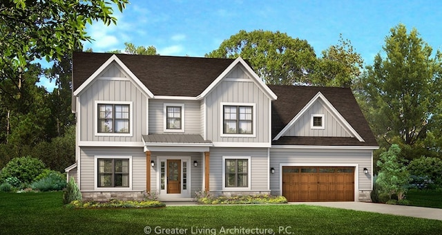 8 Dumais Ln, Penfield, NY 14526 - view of front facade featuring board and batten siding, stone siding, and driveway