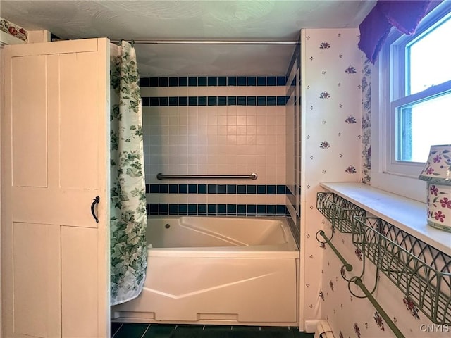 1401 Utica St, Whitestown, NY 13424 - full bath featuring shower / tub combo with curtain and tile patterned floors