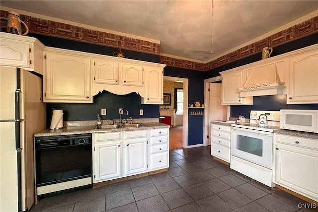 1401 Utica St, Whitestown, NY 13424 - kitchen with white appliances, a sink, white cabinets, and light countertops