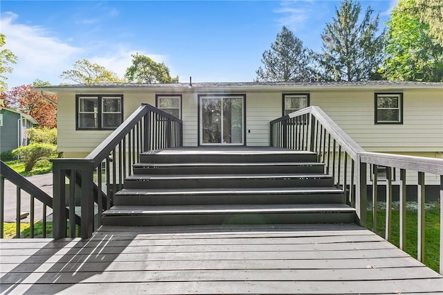 35 Squire Cir, Penfield, NY 14526 - rear view of property with a wooden deck and stairs