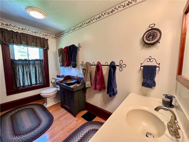 225 John Cook Rd, Unadilla, NY 13849 - bathroom with vanity, wood finished floors, toilet, and baseboards
