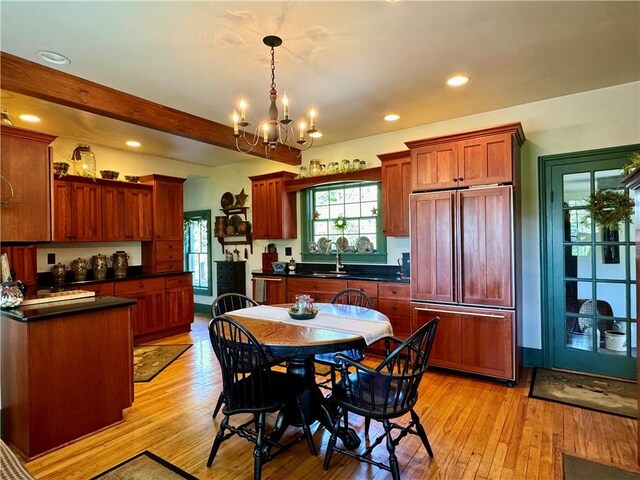 225 John Cook Rd, Unadilla, NY 13849 - dining space with light wood-style flooring, a chandelier, and recessed lighting