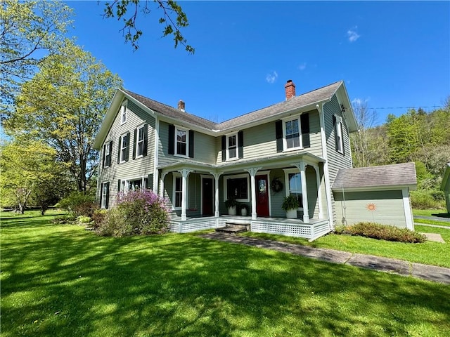 225 John Cook Rd, Unadilla, NY 13849 - view of front of property with a porch, a chimney, and a front yard