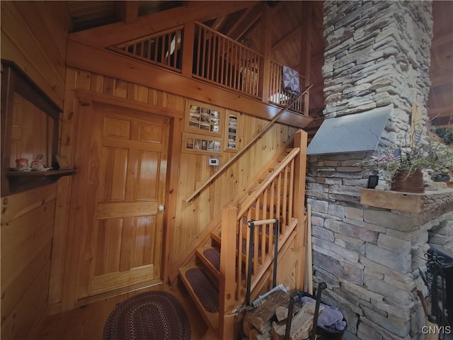 177 Woodchuck Run, Jefferson, NY 12093 - staircase with wood walls and wood finished floors