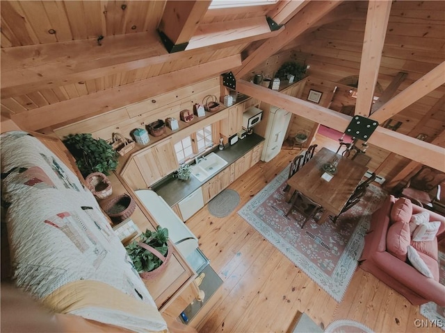 177 Woodchuck Run, Jefferson, NY 12093 - living area featuring wood ceiling, wood-type flooring, and wood walls