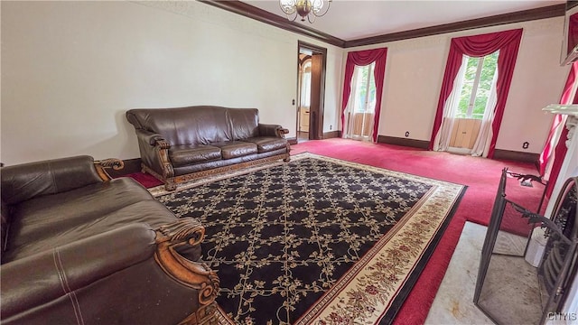 24 Grover St, Auburn, NY 13021 - carpeted living area with baseboards and crown molding