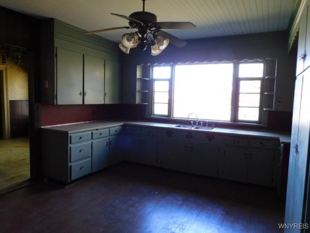 26 Robinson St, Hanover, NY 14136 - kitchen featuring a sink, a ceiling fan, and dark wood-type flooring