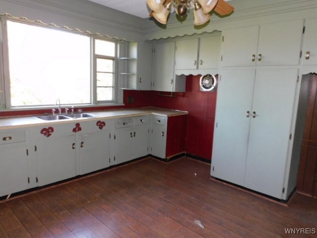 26 Robinson St, Hanover, NY 14136 - kitchen with a sink, dark wood-style flooring, white cabinets, and ceiling fan