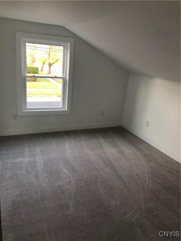 150 E Seneca St, Oswego-City, NY 13126 - additional living space featuring lofted ceiling, carpet floors, and baseboards