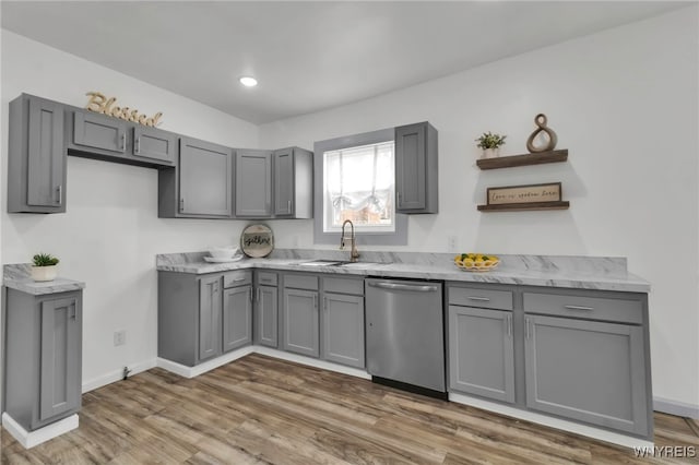 65 Kingsley St, Buffalo, NY 14208 - kitchen featuring stainless steel dishwasher and gray cabinets