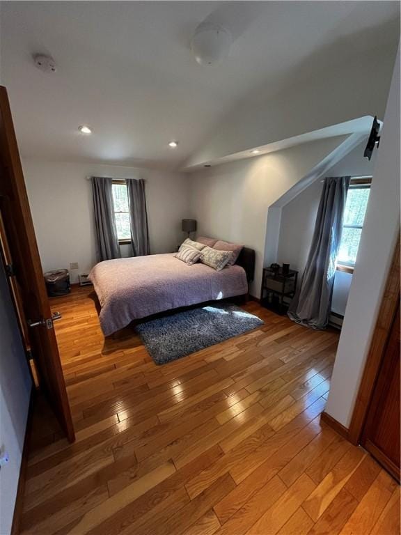 200 Torsten Ln, Davenport, NY 13750 - bedroom featuring light wood-style flooring, multiple windows, vaulted ceiling, and recessed lighting