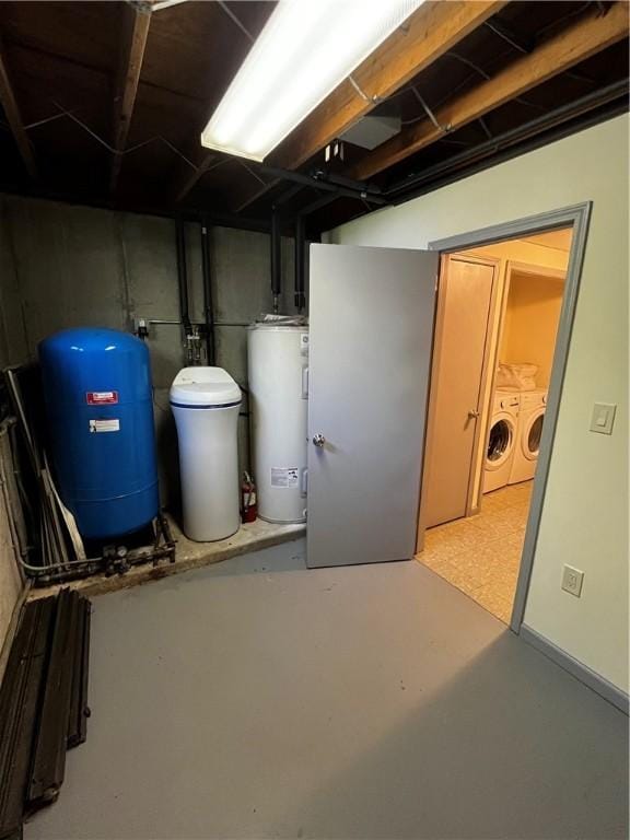 200 Torsten Ln, Davenport, NY 13750 - basement featuring water heater, washer and clothes dryer, a water pressure tank, and a water softener system