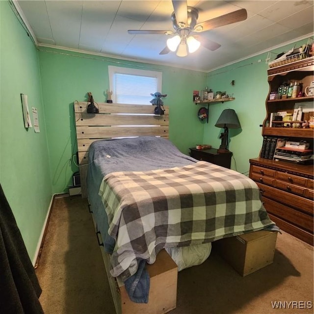 93 Austin St, Buffalo, NY 14207 - bedroom with carpet flooring, a ceiling fan, crown molding, and baseboards