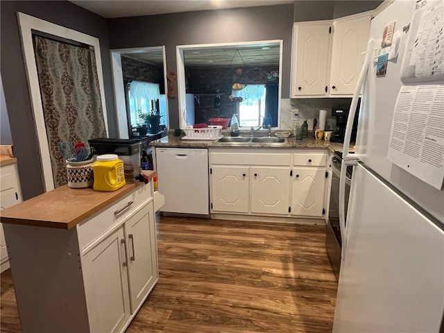 8 S St, Friendship, NY 14739 - kitchen with white appliances, a sink, dark wood-style flooring, and white cabinets