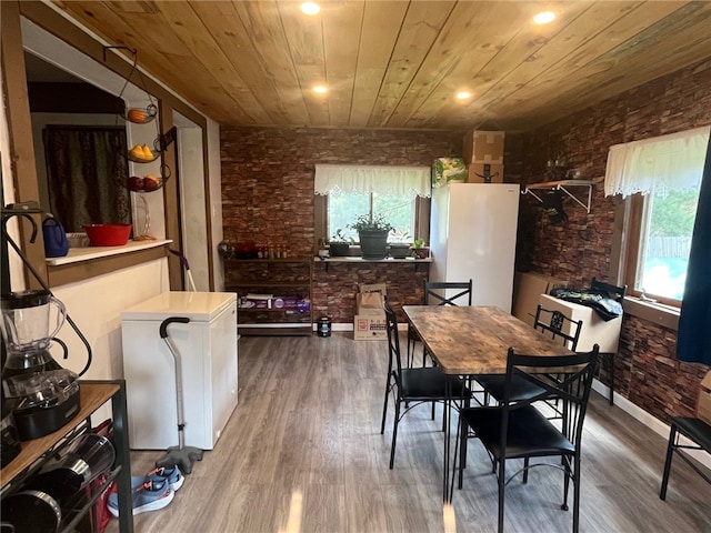 8 S St, Friendship, NY 14739 - dining room featuring wooden ceiling, plenty of natural light, wood finished floors, and recessed lighting