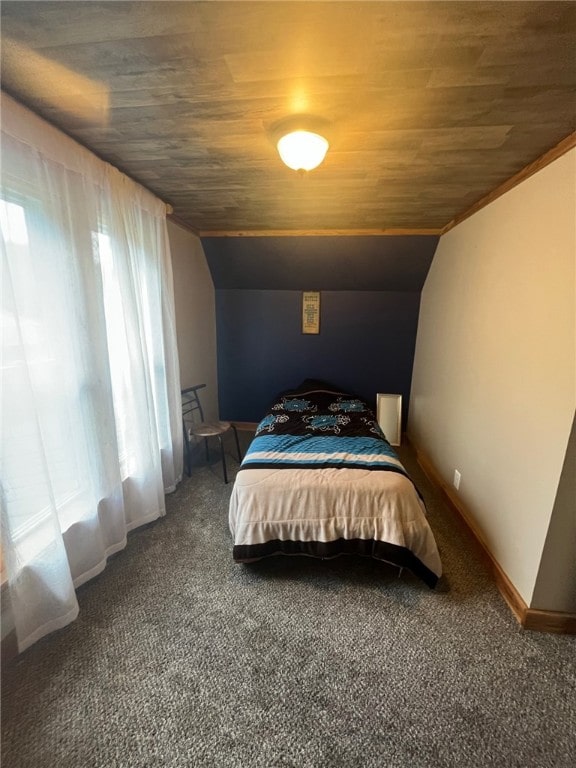 8 S St, Friendship, NY 14739 - carpeted bedroom with wood ceiling, vaulted ceiling, and baseboards