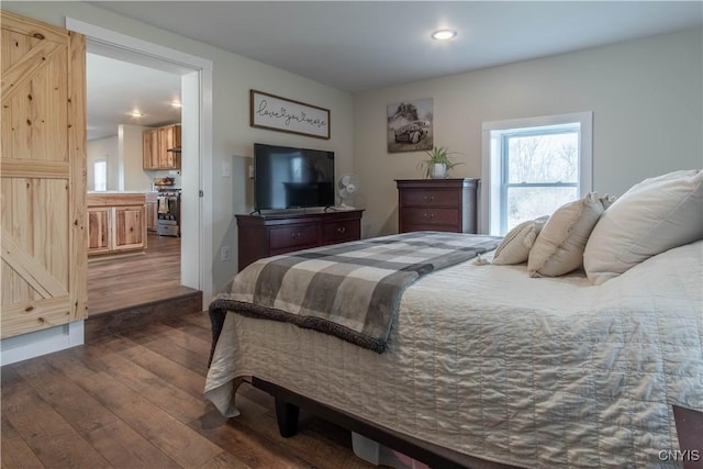 30622 Vanalstyne Rd, Clayton, NY 13622 - bedroom with dark wood finished floors, multiple windows, and recessed lighting
