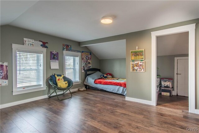 30622 Vanalstyne Rd, Clayton, NY 13622 - bedroom with lofted ceiling, wood finished floors, and baseboards