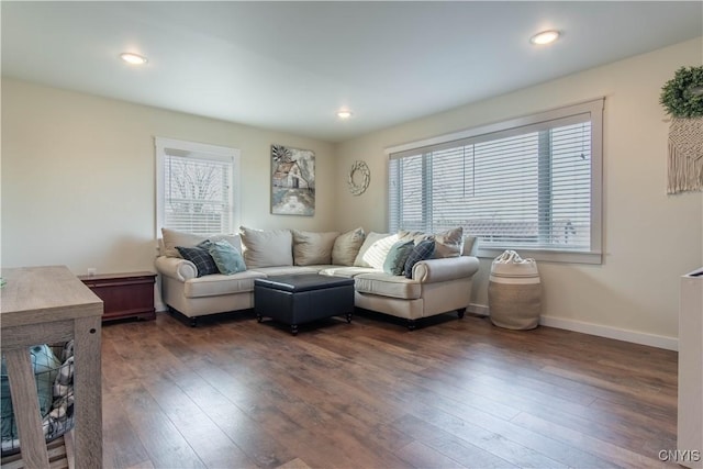 30622 Vanalstyne Rd, Clayton, NY 13622 - living room featuring plenty of natural light, dark wood-style floors, baseboards, and recessed lighting