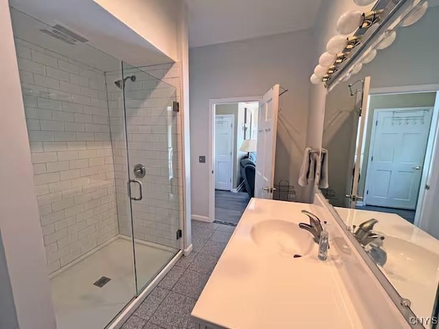 179 E Lake Rd, Deruyter, NY 13052 - bathroom featuring a stall shower, vanity, and baseboards