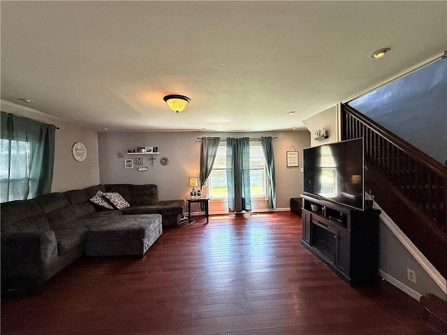 181 Dwight Ave, Corning-City, NY 14830 - living room with dark wood-style floors and stairway