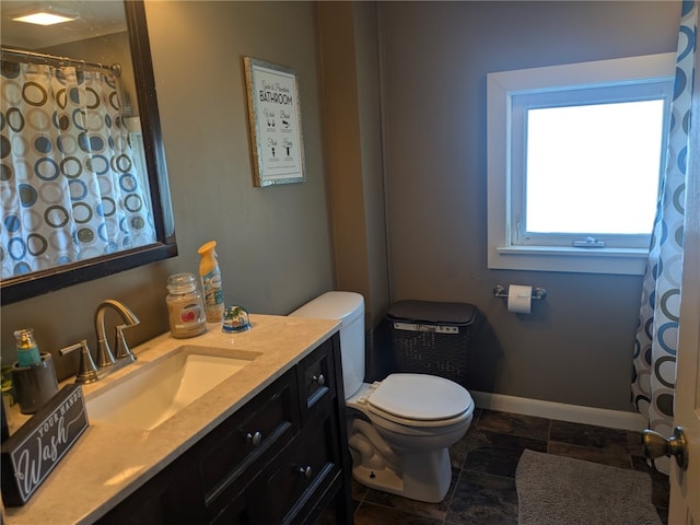 181 Dwight Ave, Corning-City, NY 14830 - bathroom featuring toilet, baseboards, vanity, and a shower with shower curtain