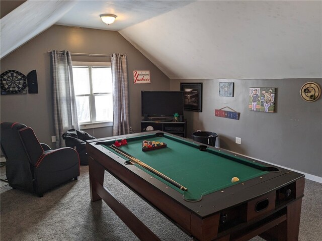 181 Dwight Ave, Corning-City, NY 14830 - playroom featuring carpet flooring, pool table, and lofted ceiling