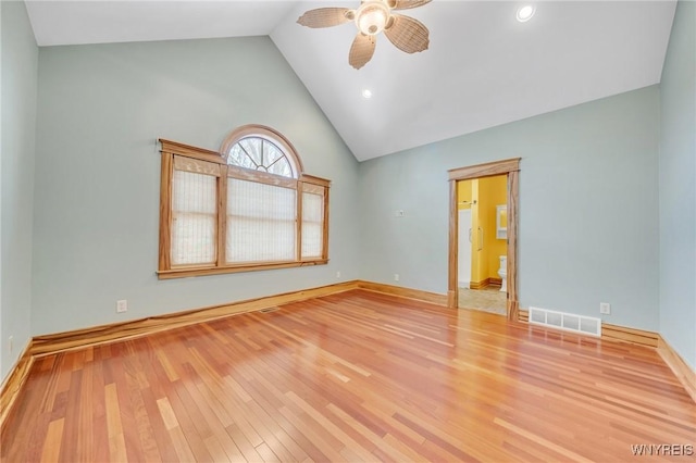 148 Mullen St, Tonawanda-City, NY 14150 - unfurnished room featuring ceiling fan, lofted ceiling, wood finished floors, baseboards, and recessed lighting