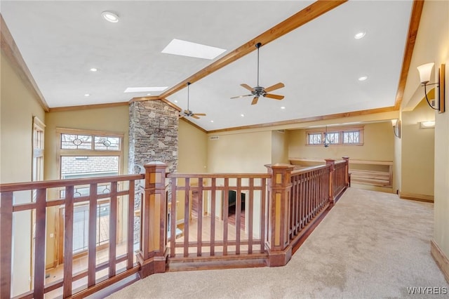 148 Mullen St, Tonawanda-City, NY 14150 - hall with lofted ceiling, carpet flooring, baseboards, recessed lighting, and a skylight