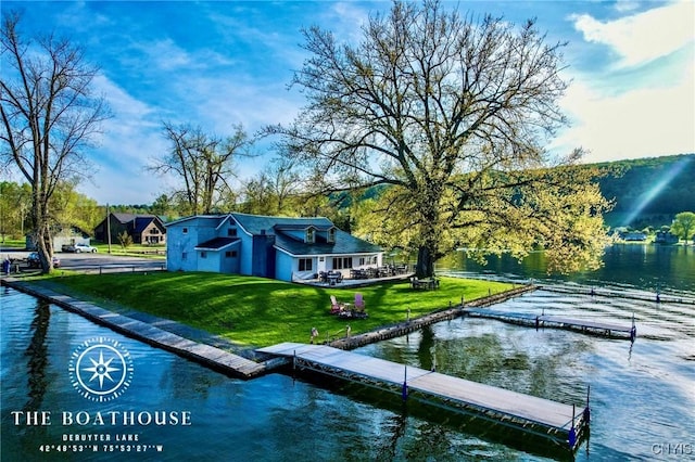 177 E Lake Rd, Deruyter, NY 13052 - view of home's community featuring a water view, a yard, and a boat dock