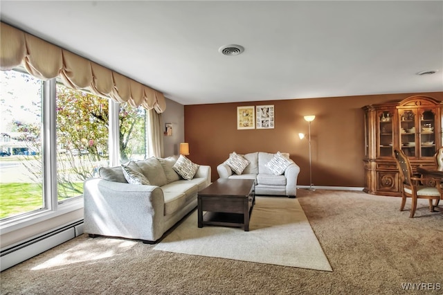 129 Summerview Rd, Amherst, NY 14221 - living area with light colored carpet, plenty of natural light, and a baseboard radiator
