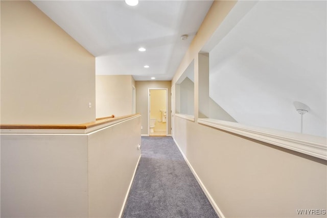 4179 Foxwood Ln, Clarence, NY 14221 - hall with an upstairs landing, recessed lighting, carpet flooring, and baseboards