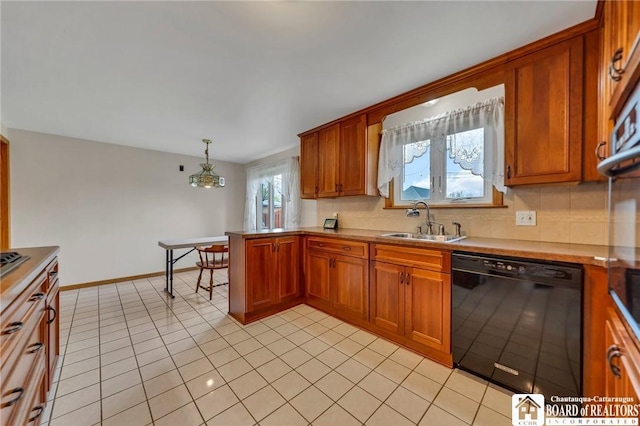 20 Post Rd, Amherst, NY 14221 - kitchen featuring dishwasher, a sink, brown cabinetry, and light tile patterned flooring
