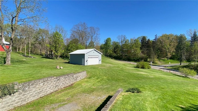 2442 County House Rd, Jerusalem, NY 14527 - view of grassy yard featuring a detached garage and an outbuilding