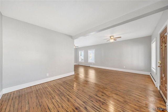 111 Roesch Ave, Buffalo, NY 14207 - spare room with a ceiling fan, wood-type flooring, a baseboard heating unit, and baseboards
