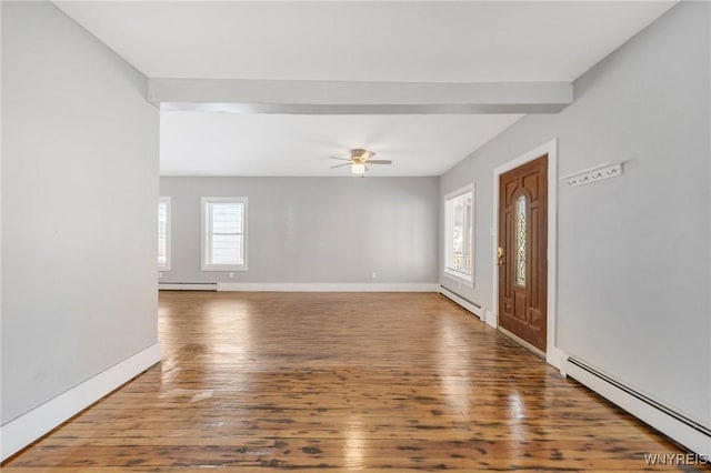 111 Roesch Ave, Buffalo, NY 14207 - foyer with a baseboard heating unit, a baseboard radiator, ceiling fan, and hardwood / wood-style flooring